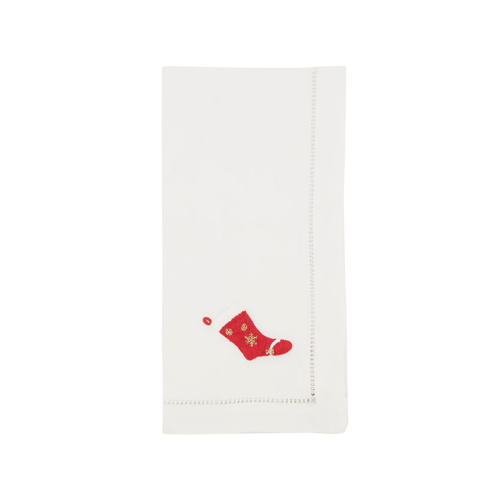 Embroidered Hemstitch Christmas Stocking Napkin