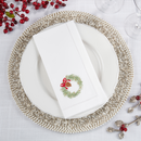 Embroidered Hemstitch Christmas Wreath Napkin