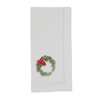 Embroidered Hemstitch Christmas Wreath Napkin