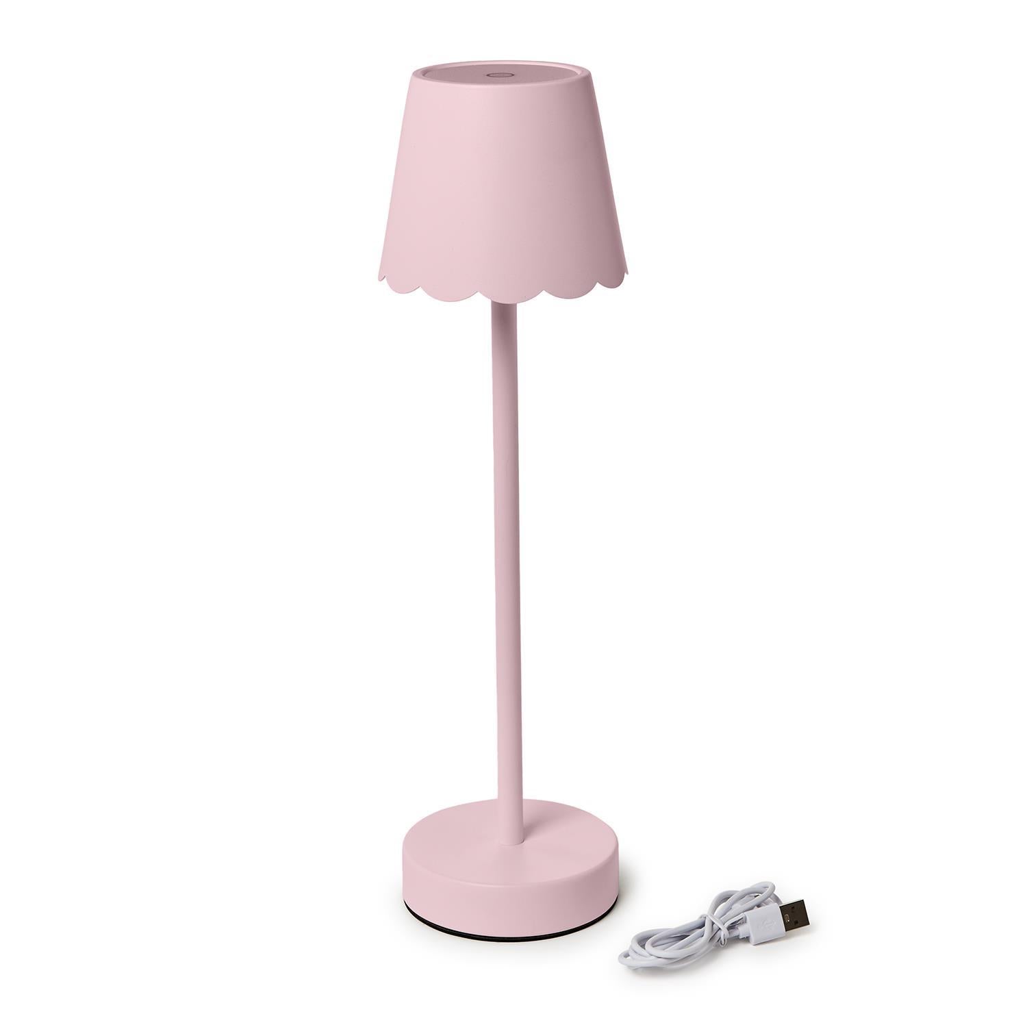 LED Cordless Table Lamp with Scalloped Edge Shade - Pink