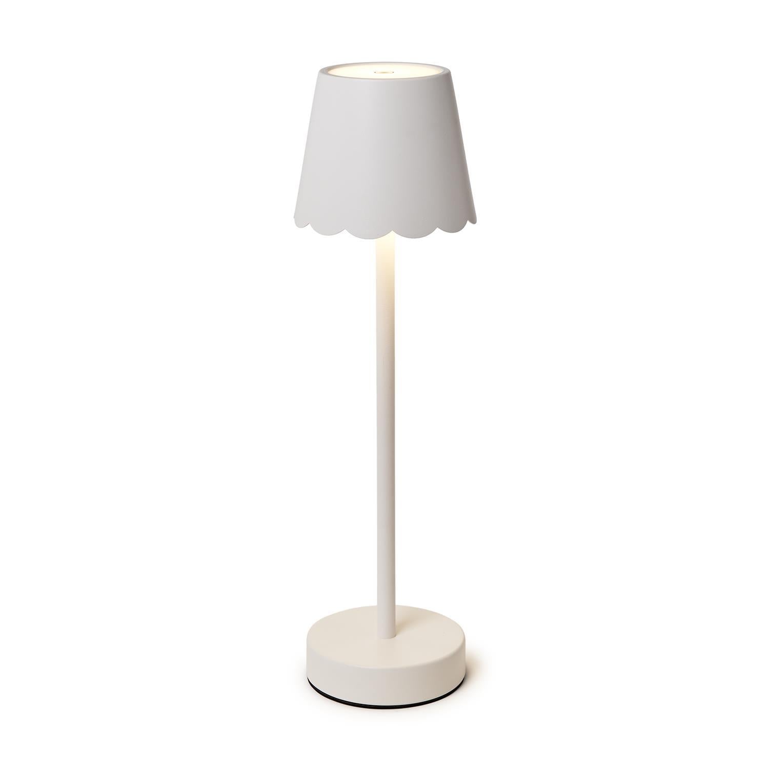 LED Cordless Table Lamp with Scalloped Edge Shade - White