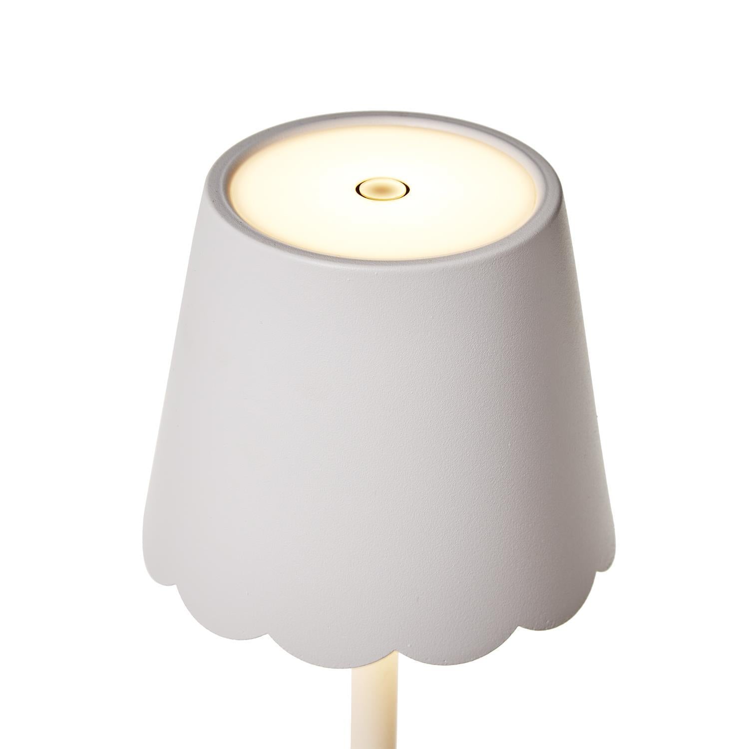 LED Cordless Table Lamp with Scalloped Edge Shade - White